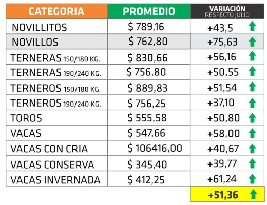 En agosto los precios de la hacienda en pie crecieron más del 50% en Entre Ríos