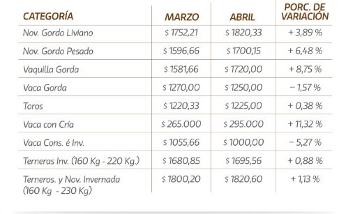 Valores positivos para la mayoría de las categorías en los remates de La Ganadera en abril