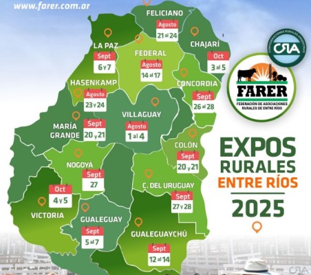 Se dio a conocer el calendario 2025 de exposiciones rurales entrerrianas
