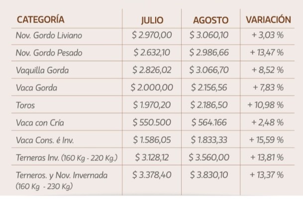 En agosto se registraron valores positivos en los remates de La Ganadera