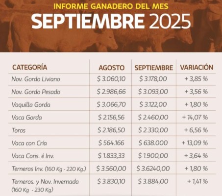 En septiembre se registraron valores positivos en los remates de La Ganadera