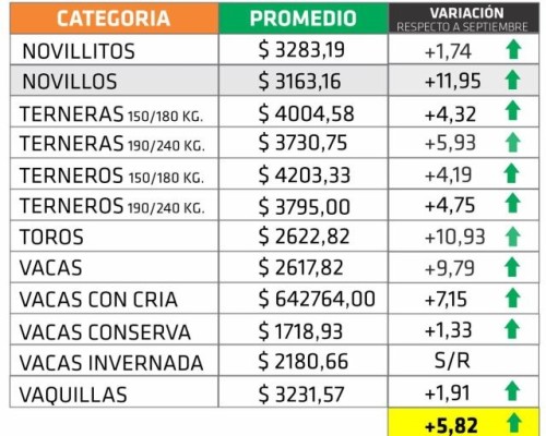 En octubre los precios de la hacienda crecieron 5,82% en promedio en Entre Ríos