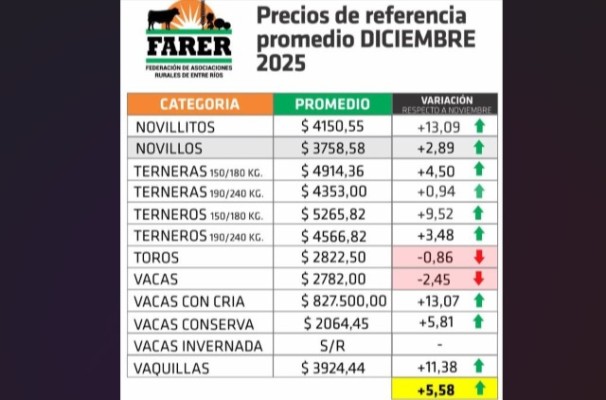 La plaza ganadera entrerriana cerró 2025 con valores en alza